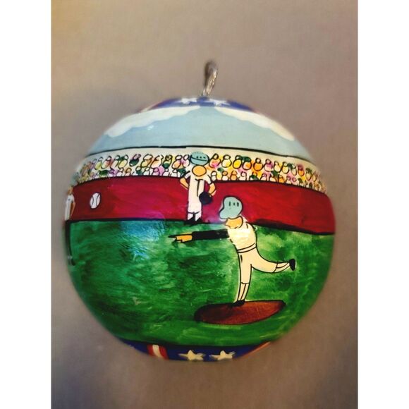 Vintage Hand Painted Baseball Game Ornament Made in India 4" Foreside? - Picture 5 of 6